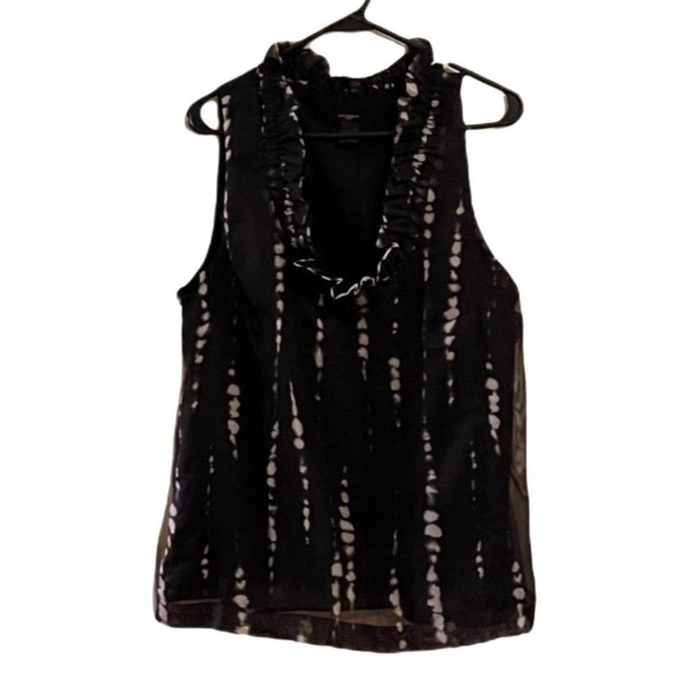 Ann Taylor Sleeveless Ruffle Collar Low Cut Semi Sheer And Lined Women's XL